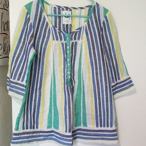 Striped linen/cotton tunic top